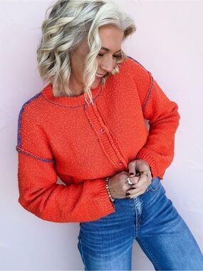 Cotierra Orange Cotton Cardigan Size L